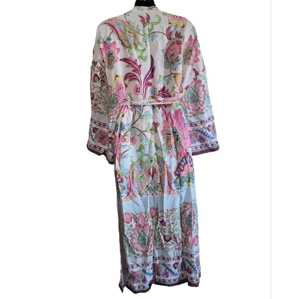 Zara Floral Pink Green Multicolor Printed Kimono Jacket With Belt Sz Small NWT - Picture 6 of 10